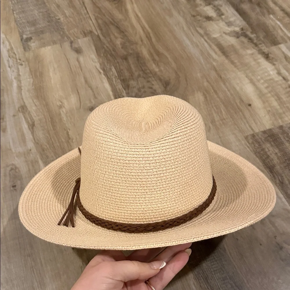 Women’s Cream Straw Fedora Hat with Brown Braided Band
